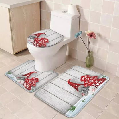 Set Alfombra Decorativa Baño Alfombra Navidad Piso 3pc