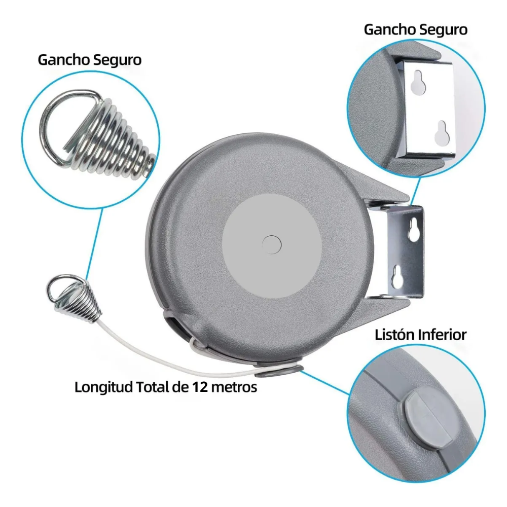 Tendedero Retractil Colgador De Ropa Acero Inoxidable 12 Mts