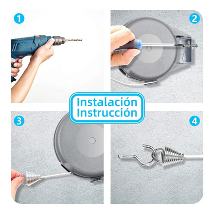 Tendedero Retractil Colgador De Ropa Acero Inoxidable 12 Mts
