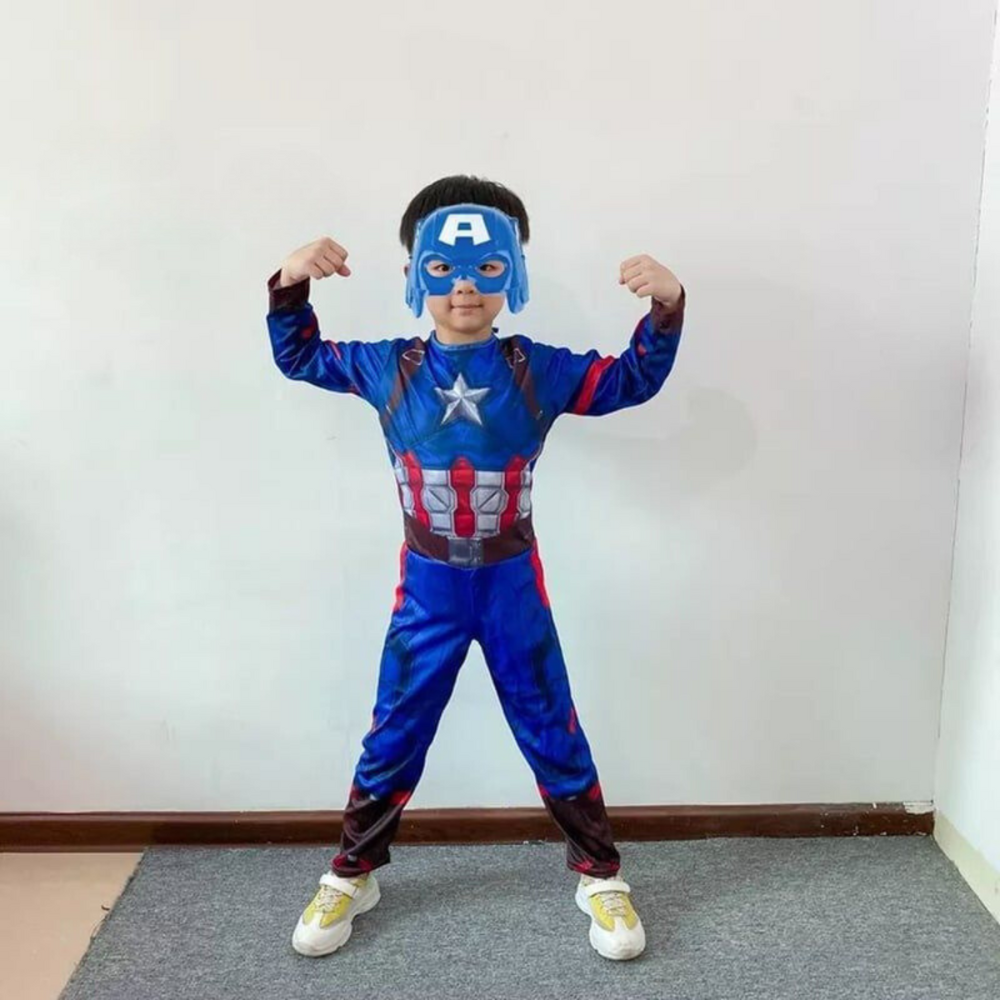 Disfraz Capitan America Musculoso Para Niños Mascara Y Escudo Incluida