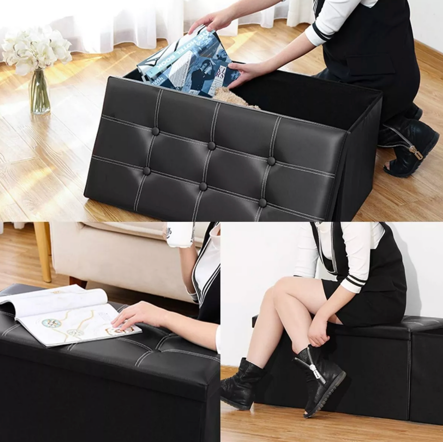 Banqueta Baul Puff Baul Organizador Puff Sillon 76x38cm