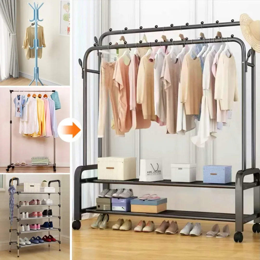Perchero Organizador Colgador Ropa Doble Ruedas 150x110x57cm