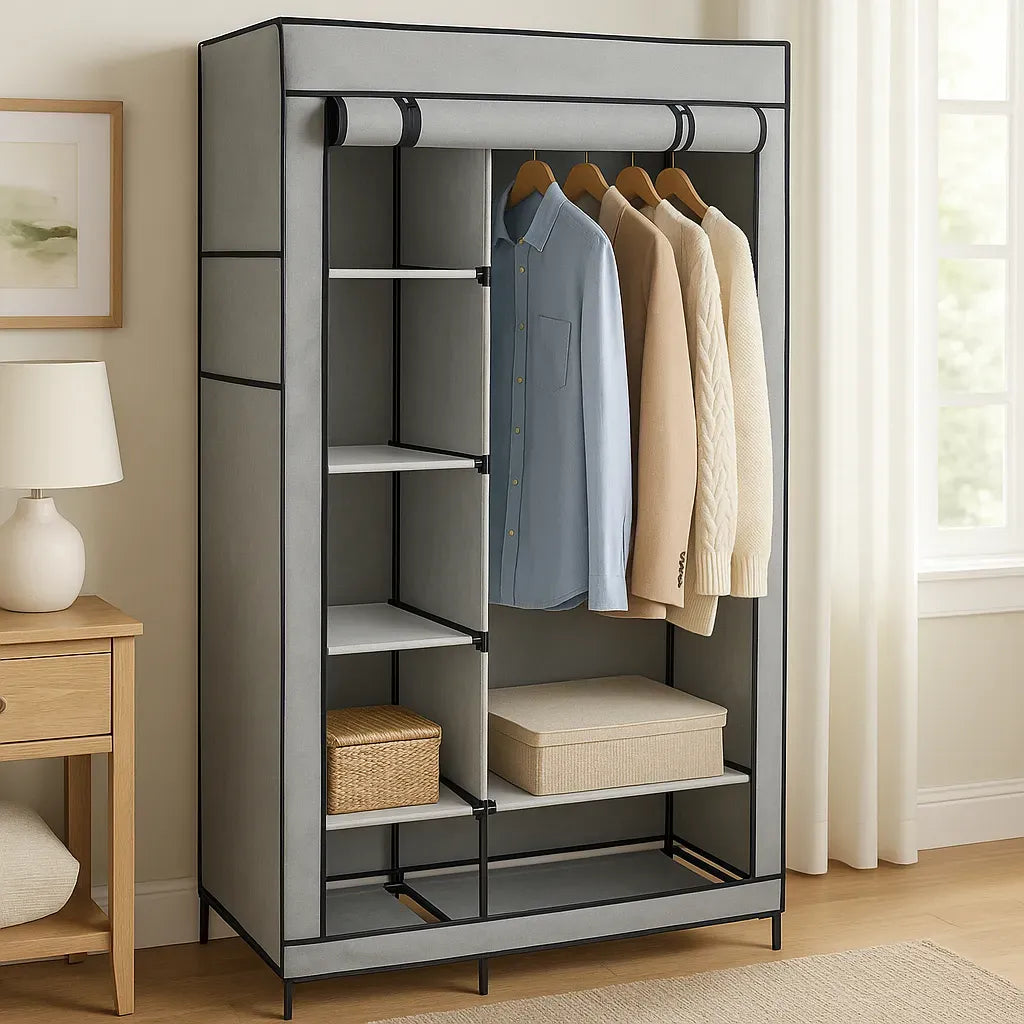 Closet Organizador Armario Tela Compartimiento 6 Anaqueles Gris
