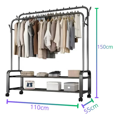 Perchero Organizador Colgador Ropa Doble Ruedas 150x110x57cm