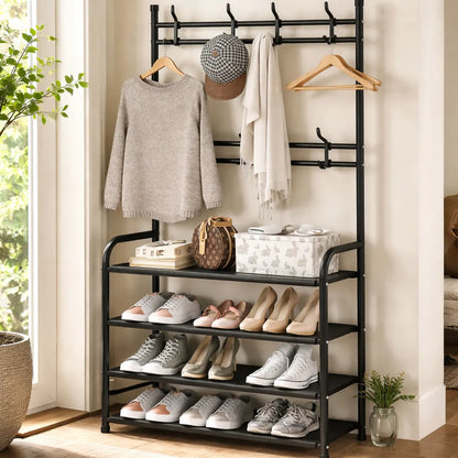 Colgador Organizador 4 Niveles Rack Zapatero Perchero Ropa Negro