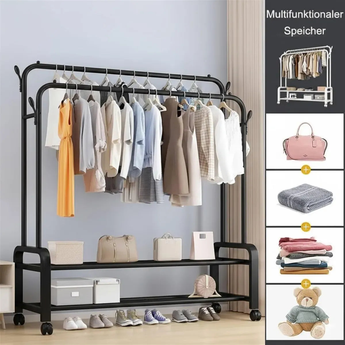 Perchero Organizador Colgador Ropa Doble Ruedas 150x110x57cm