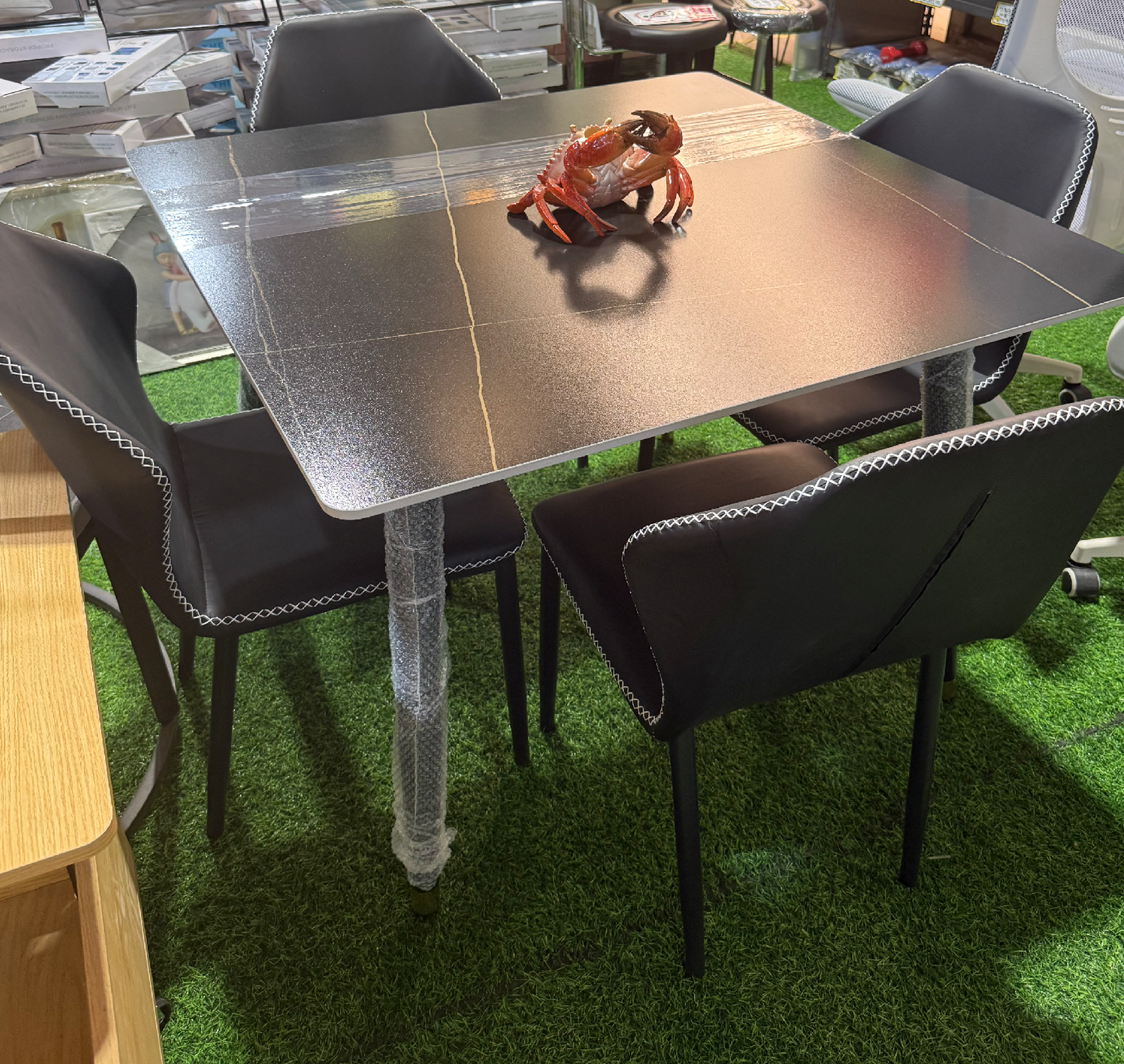 Juego Comedor Juego Mesa Comedor 4 Sillas Ecocuero 90x0cm