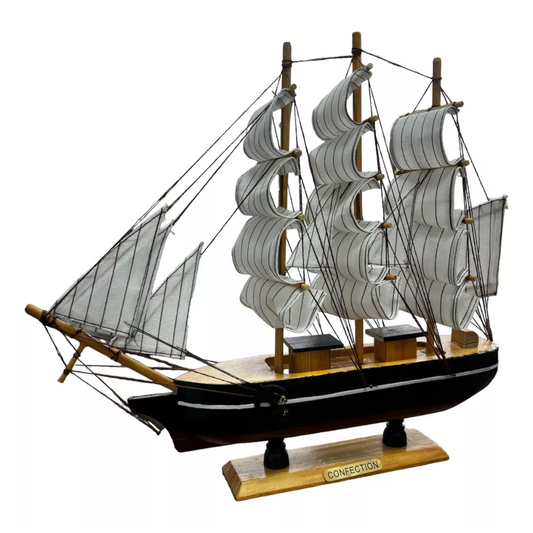 Figura Decorativa Adorno Barco De Madera Fragata 40x36x6cm