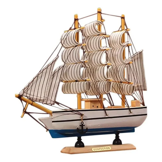 Figura Decorativa Adorno Barco De Madera Fragata 19x20x5cm