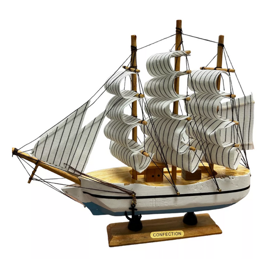 Figura Decorativa Adorno Barco De Madera Fragata 24x22cm