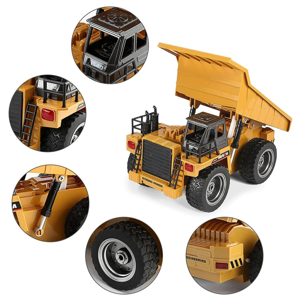 Camion volquete de juguete a control remoto escala 1/18 4WD Cabina de metal RC Camión de construcción 2.4G Camión volquete RC Vehículo de juguete de construcción de 6 canales con luz LED