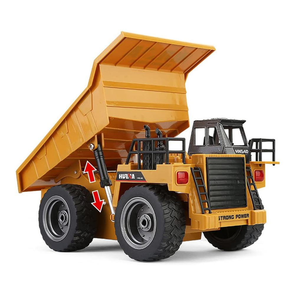 Camion volquete de juguete a control remoto escala 1/18 4WD Cabina de metal RC Camión de construcción 2.4G Camión volquete RC Vehículo de juguete de construcción de 6 canales con luz LED