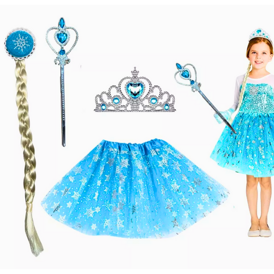 Set Disfraz Elsa Frozen Corona/varita/mechon Y Tutu (4-6años)