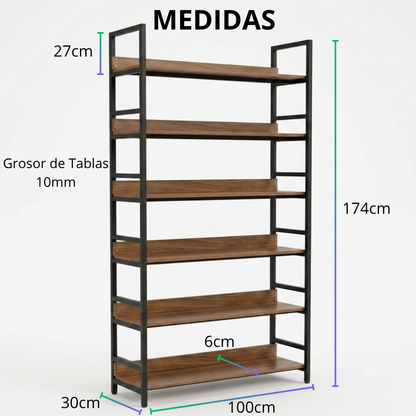Librero Estante Organizador 6 Repisas 174x100x30cm