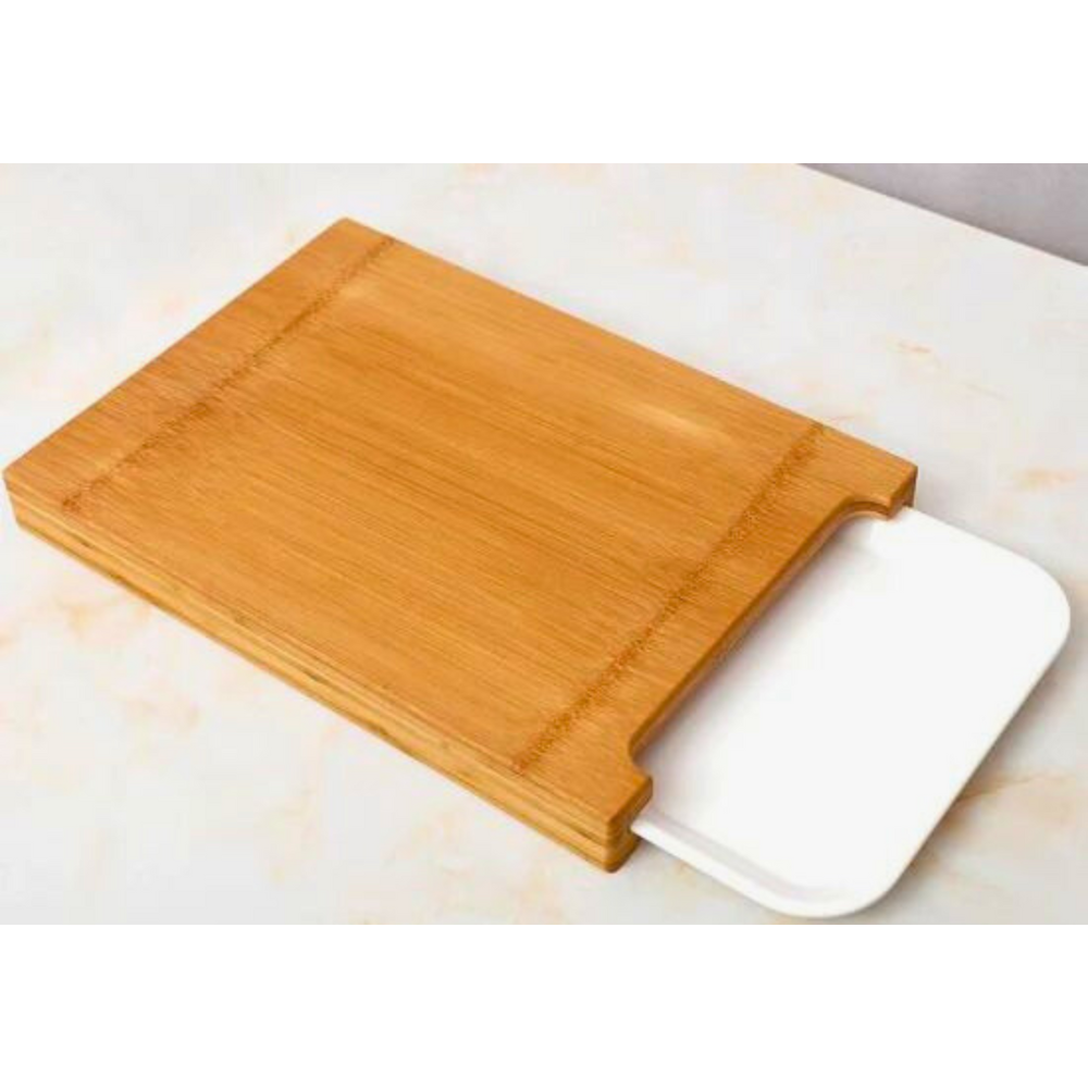 Tabla Para Cortar Con Recipiente Bandeja Bambu Cocina